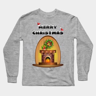 Christmas Cozy Fireplace Cute Cartoon Gift T-Shirt Long Sleeve T-Shirt